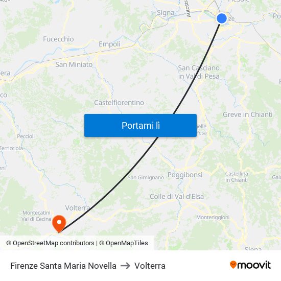 Firenze Santa Maria Novella to Volterra map