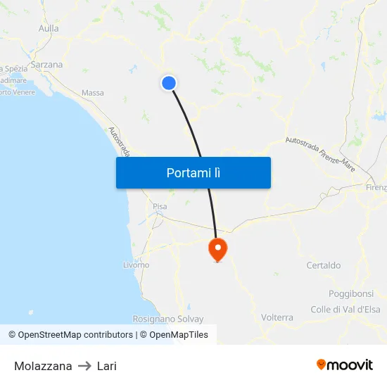 Molazzana to Lari map