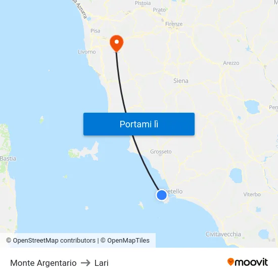 Monte Argentario to Lari map