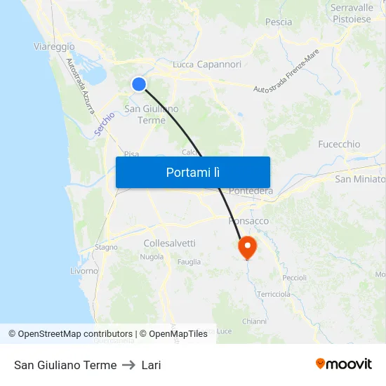 San Giuliano Terme to Lari map