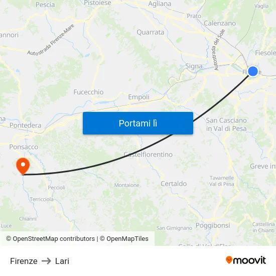 Firenze to Lari map