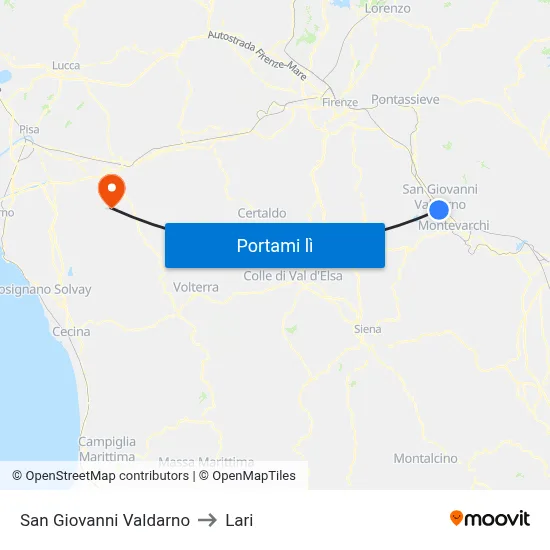 San Giovanni Valdarno to Lari map
