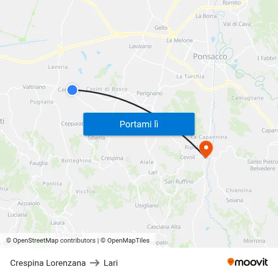 Crespina Lorenzana to Lari map