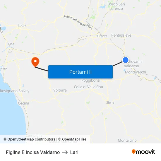 Figline E Incisa Valdarno to Lari map