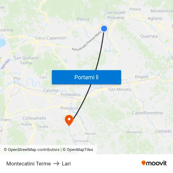 Montecatini Terme to Lari map