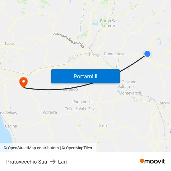 Pratovecchio Stia to Lari map