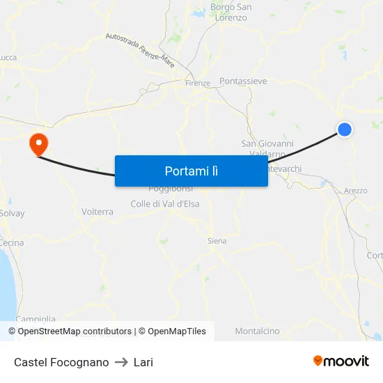 Castel Focognano to Lari map