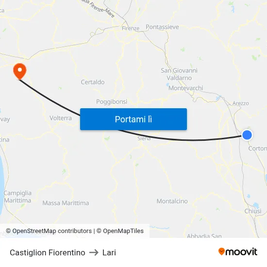 Castiglion Fiorentino to Lari map