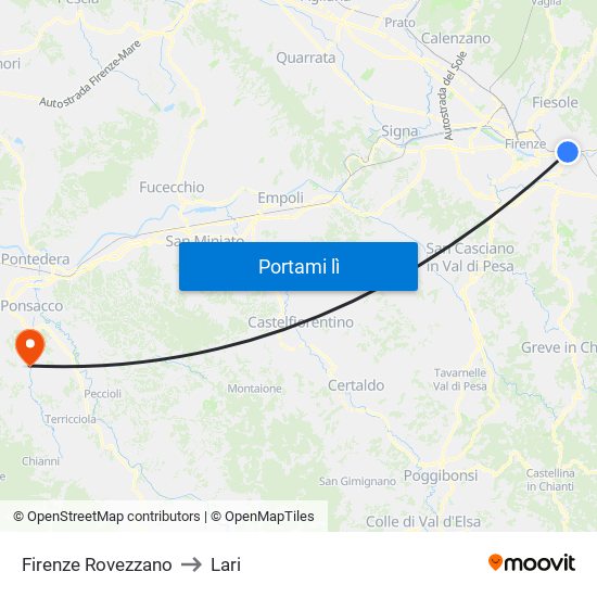 Firenze Rovezzano to Lari map