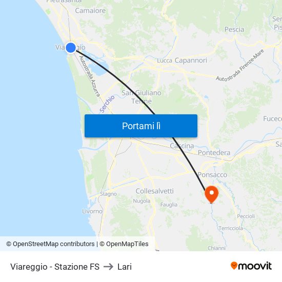 Viareggio Stazione FS to Lari map