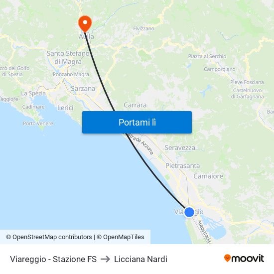 Viareggio Stazione FS to Licciana Nardi map