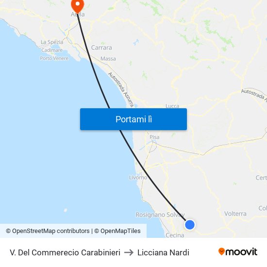 V. Del Commerecio Carabinieri to Licciana Nardi map