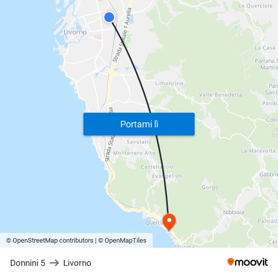 Donnini 5 to Livorno map
