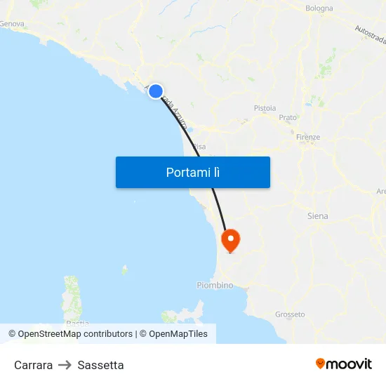 Carrara to Sassetta map
