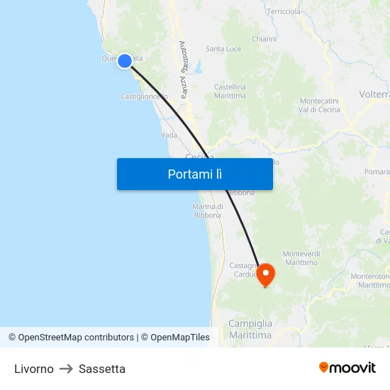 Livorno to Sassetta map