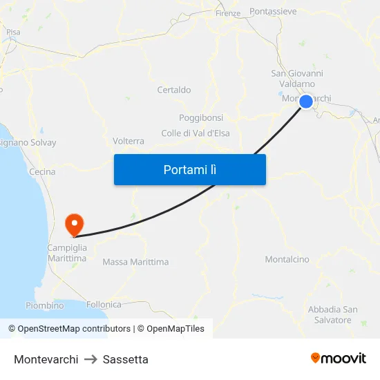 Montevarchi to Sassetta map