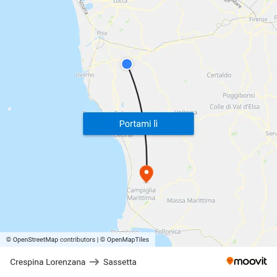 Crespina Lorenzana to Sassetta map