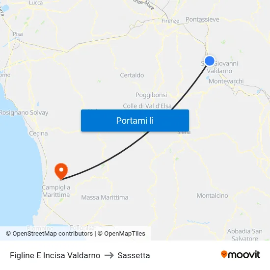 Figline E Incisa Valdarno to Sassetta map