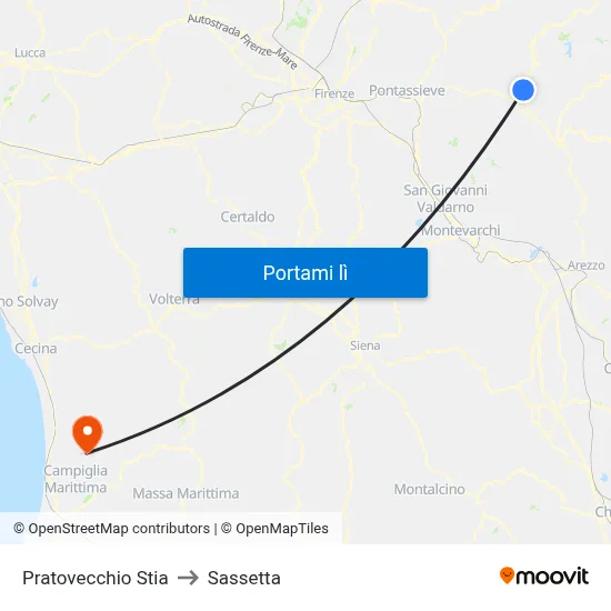 Pratovecchio Stia to Sassetta map