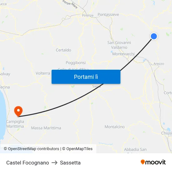Castel Focognano to Sassetta map