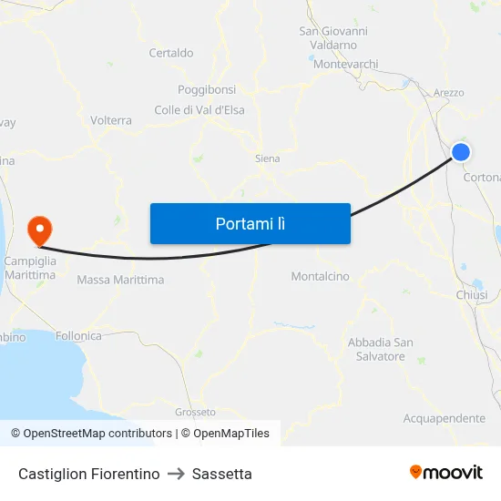 Castiglion Fiorentino to Sassetta map