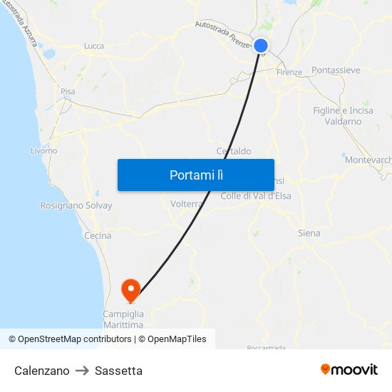 Calenzano to Sassetta map