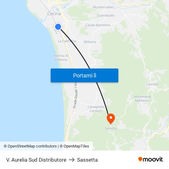 V. Aurelia Sud Distributore to Sassetta map
