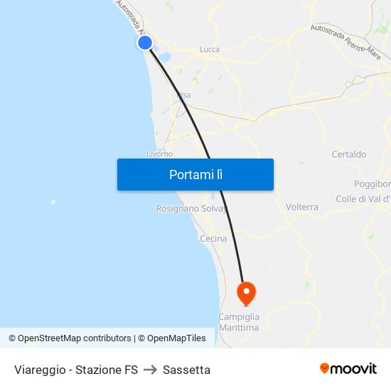 Viareggio Stazione FS to Sassetta map