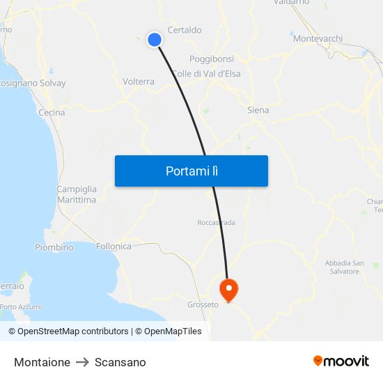 Montaione to Scansano map