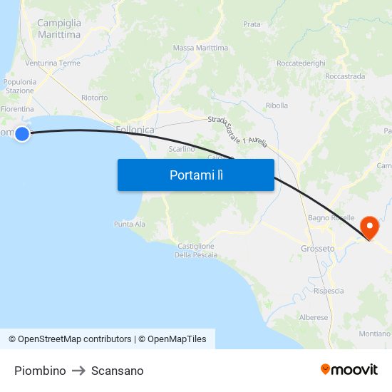 Piombino to Scansano map