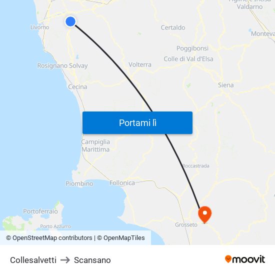 Collesalvetti to Scansano map