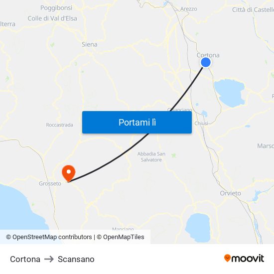 Cortona to Scansano map