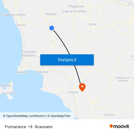 Pomarance to Scansano map