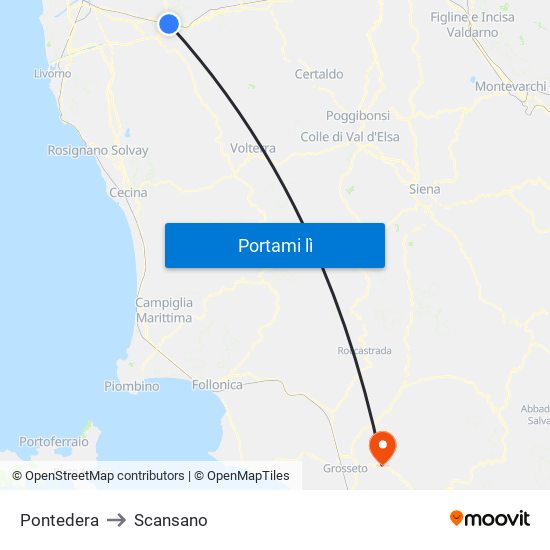Pontedera to Scansano map