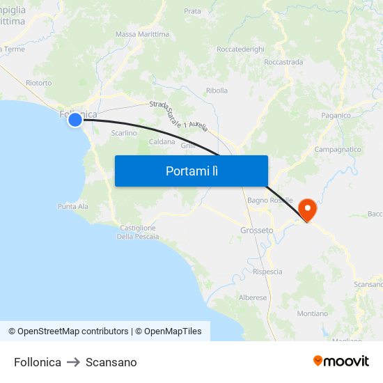 Follonica to Scansano map