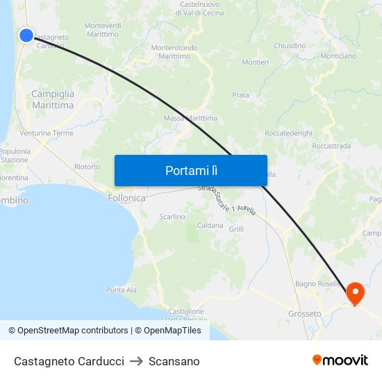 Castagneto Carducci to Scansano map