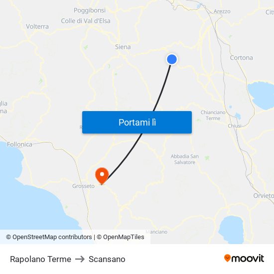 Rapolano Terme to Scansano map