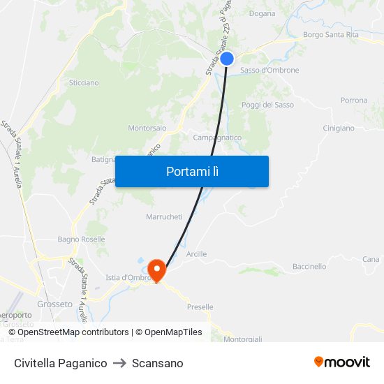 Civitella Paganico to Scansano map