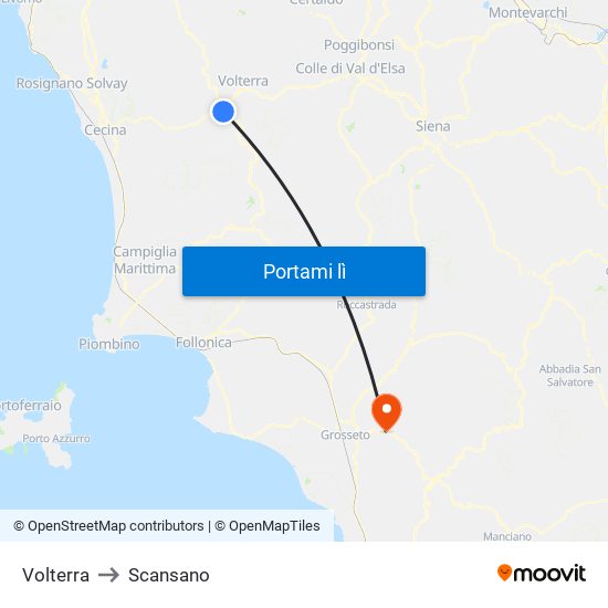 Volterra to Scansano map