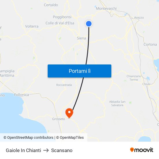 Gaiole In Chianti to Scansano map