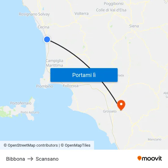 Bibbona to Scansano map