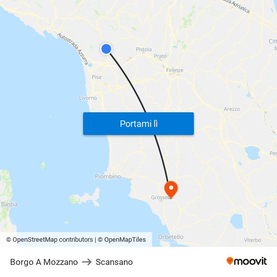Borgo A Mozzano to Scansano map