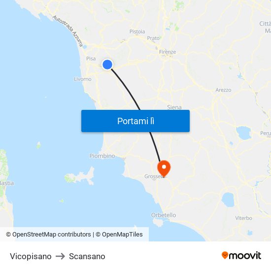 Vicopisano to Scansano map