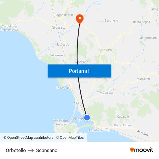 Orbetello to Scansano map