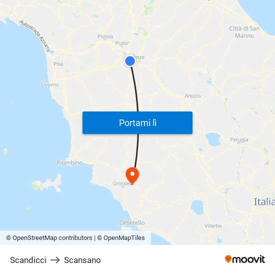 Scandicci to Scansano map