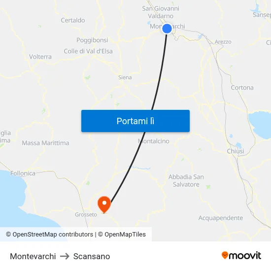 Montevarchi to Scansano map