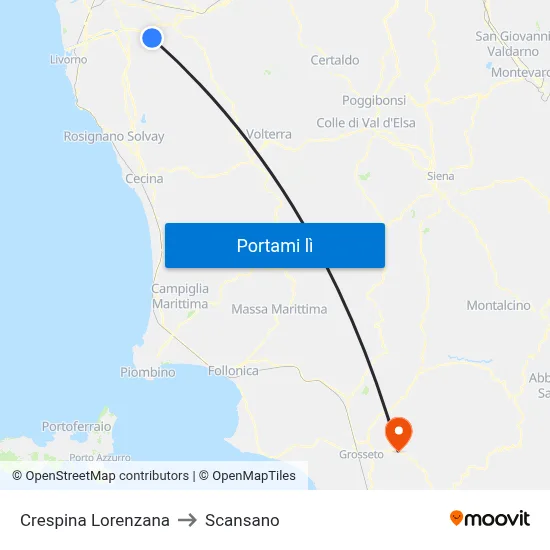 Crespina Lorenzana to Scansano map