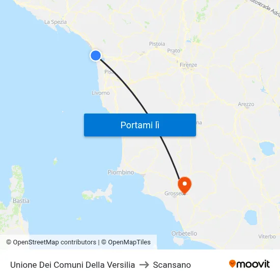 Unione Dei Comuni Della Versilia to Scansano map
