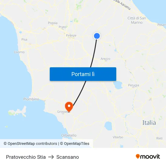 Pratovecchio Stia to Scansano map