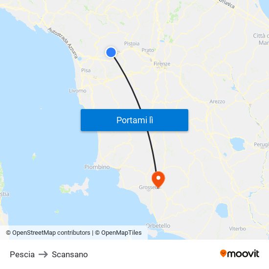 Pescia to Scansano map